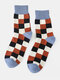 5 Pairs Unisex Cotton Color Contrast Small Squares Jacquard Warmth Medium Tube Socks - Blue