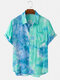 Mens Designer Tie Dye Gradient Printed Casual Shirts - Blue