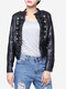 Fashion PU Leather Metal Double Breasted Zipper Jacket Coat - Black