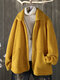 Флисовое повседневное однотонное пальто с отворотами, размер Plus, с карманами - Желтый