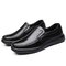 Men Genuine Leather Slip Resistant Slip On Soft Sole Casual Shoes  - Black