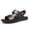 Men Embossing Comfy Non Slip Two-ways Casual Beach Leather Sandals - Brown