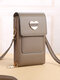 حقيبة عادية متعددة الوظائف مزدوجة الطبقات لمس شاشة حقيبة كروس جلد صناعي قلب زخرفة هاتف حقيبة - اللون الرمادي