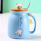 كوب قهوة سيراميك بسعة 500 مل ، كوب ماء بنمط قطة جميل مع غطاء - أزرق