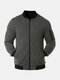 Mens Textured Baseball Collar Zip Front Solid Casual Jacket With Pocket - Dark Gray