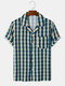 Mens Vintage Striped Revere Collar Short Sleeve Shirts With Pocket - Navy