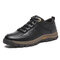 Men Outdoor Cow Leather Slip Resistant Lace Up Casual Shoes - Black