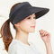 Wide Brim and Visor Style Straw Hats For Women Hollowed-out Top Visor Hats Adjustable Cap - Black