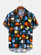 Mens Colorful Semicircle Printed High Low Vintage Short Sleeve Shirts - Black