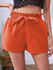Solid Bow Pocket Elastic Waist Straight Leg Shorts - Orange