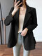 Solid Pocket Button Lapel Long Sleeve Blazer For Women - Black