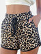Brown Side Pockets Leopard Drawstring Waist Shorts - Brown