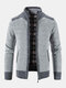 Mens Marled Knit Stand Collar Zipper Slant Pocket Casual Cardigans - Gray