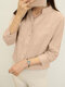 Solid Button Front Stand Collar 3/4 Sleeve Blouse - Apricot