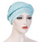 Womens Vintage Tie Point Drill Beanie Cap Casual Milk Silk Soft Solid Bonnet Hat Headpiece - Light Blue