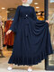 Casual Solid Color Ruffled Loose Plus Size Dress with Belt - Navy