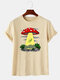 Mens Cartoon Mushroom Print Short Sleeve Preppy T-Shirt - Khaki