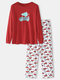 Cute Cartoon Printed Christmas Family Sets Home Casual Two-Piece  Loungewear - Red