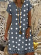 فستان ميدي بوهيمي منقّط بياقة على شكل V وأكمام قصيرة - اللون الرمادي