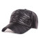 Womens Mens Adjustable Retro Style Warm Windproof PU Leather Baseball Cap Outdoor Sun Hat - Black
