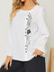Multi-Striped Cartoon Cat Pattern Print Button Casual Blouse for Women - White