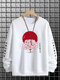 Mens Japanese Cherry Blossoms Print Crew Neck Pullover Sweatshirts - White