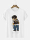 Camisetas de manga corta con estampado de letras y dibujos animados para hombre Gato invierno - Blanco