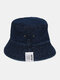 Unisex Washed Distressed Denim Solid Color Letter Cloth Label All-match Sunshade Bucket Hat - Dark Blue
