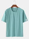 Men Cotton Linen 8 Colors Solid Round Neck Loose Short Sleeve Casual T-Shirt - Light Blue
