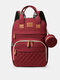 حقيبة نسائية من القماش Nylon غير رسمية متعددة الوظائف للأم ، سرير محمول قابل للطي مع حقيبة ظهر بحقيبة عملات معدنية - نبيذ أحمر