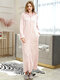 Plus Size Kapuzen Lang Robe Front Reißverschluss Gestreifte Flanell Pyjamas Für Damen - Rosa