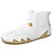 Men Cow Leather Non Slip Elastic Panels Casual Ankle Boots - White