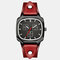 4 Colors Men Cowhide Strap Stainless Steel Vintage Casual Roman Scale Square Dial Quartz Watch - Red