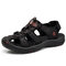 Large Size Men Anti-collision Toe Outdoor Slip Resistant Leather Hiking Sandals - Black