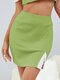 Lace Stitch Split Ribbed Knit Casual Mini Skirt - Green