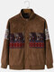 Mens Animal Paisley Print Patchwork Faux Suede Ethnic Style Jacket - Brown