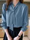 Solid V-neck Long Sleeve Blouse For Women - Blue