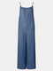 Повседневные комбинезоны с завязками и широкими штанинами с высокой талией Plus Размер для Женское - Светло-синий