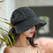 Female Foldable Bowknot Decoration Casual Breathable Small Brim Sunscreen Sun Hat Straw Hat Buckle Hat - Black