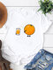 Cartoon Orange Print Short Sleeve T-shirt For Women - White