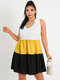 Plus Size V-neck Multicolor Backless Design Sleeveless Mini Dress - Multicolor