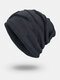Men Winter Plus Velvet Letter Striped Pattern Outdoor Knitted Warm Beanie Hat - Gray