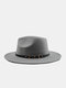 Unisex Woolen Felt Solid Color Strap Decoration Big Flat Brim Top Hat Fedora Hat - Gray