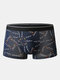 Mens All Over Letter Print Mid Waist Underwear Breathable Boxer Briefs - Navy