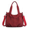 Women Waterproof Nylon Leisure Plain Large Capacity Handbag Crossbody Bag - Red wine