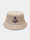 Unisex Cotton Solid Anchor Lifebuoy Pattern Embroidered Outdoor Sunshade Bucket Hat - Khaki