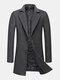Mens Winter Warm Woolen Mid-Length Single-Breasted Thicken Lapel Overcoat - Gray