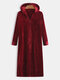 Men Flannel Plain Hooded Pajamas Robe Zip Down Thicken Thermal Warm Loose Comfortable Loungewear - Wine Red