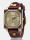 Vintage Square Dial Men Watch Adjustable Octagon Leather Quartz Watch - Dark Coffee