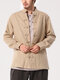 Mens Cotton Vintage Solid Chinese Button Stand Collar Shirt - Khaki
